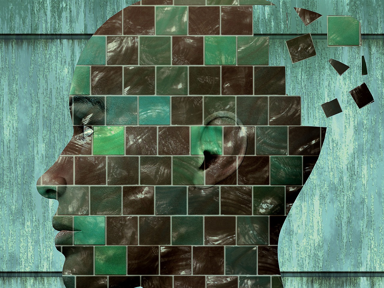 Imagem Rosto de perfil em um mosaico se encaixando